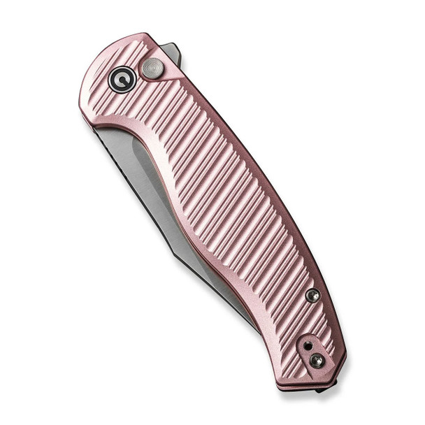 CIVIVI Stormhowl Flipper & Button Lock Knife: Milled Light Pink Aluminum Handle / 3.3" Satin Finished Nitro-V Blade | C23040B-3