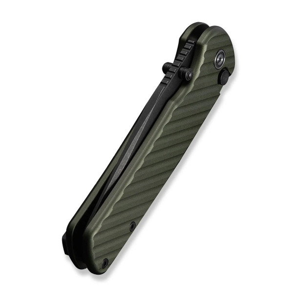 CIVIVI Iron Tide Flipper & Thumb Stud & Button Lock Knife: Forest Green Aluminum Handle, 3.24" Black Stonewashed 14C28N Blade | C25011-2