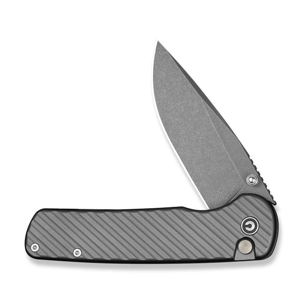 CIVIVI Iron Tide Flipper & Thumb Stud & Button Lock Knife: Gray Aluminum Handle, 3.24" Gray Stonewashed 14C28N Blade | C25011-3
