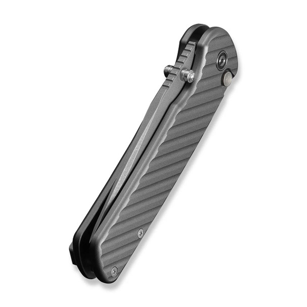 CIVIVI Iron Tide Flipper & Thumb Stud & Button Lock Knife: Gray Aluminum Handle, 3.24" Gray Stonewashed 14C28N Blade | C25011-3