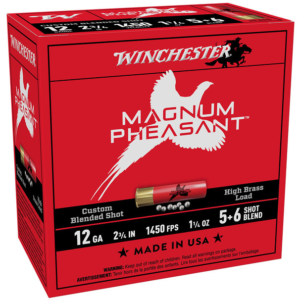 Winchester Magnum Pheasant Ammunition: 12 Gauge, 2-3/4", #5+6, Lead, 1-1/4 oz, 1450 fps | MP1256