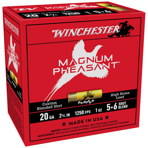 Winchester Magnum Pheasant Ammunition: 20 Gauge, 2-3/4", #5+6, Lead, 1 oz, 1250 fps | MP2056