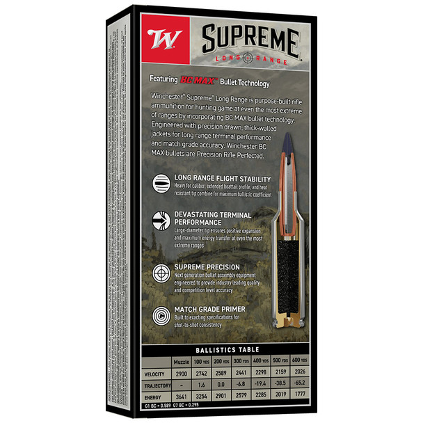 Winchester Supreme Long Range Ammunition: 300 WSM, 195 gr, BC MAX, 2900 fps | S300SBC