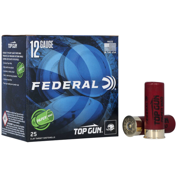 Federal Top Gun Paper Wad Ammunition: 12 Gauge, 2-3/4", 7.5 Shot, 1-1/8 oz, 1200 fps | TG12W 7.5