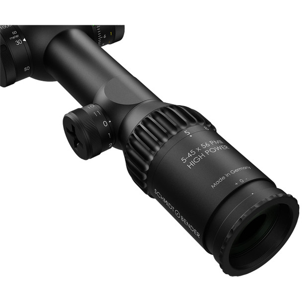 Schmidt & Bender PM II High Power LP 5-45x56 FFP Riflescope: 34mm Tube, LRR-MIL Reticle, MT II MTC LT / DT II+ ZC LT (0.05 mrad) / CCW Turret | 666-911-41C-I1-H5