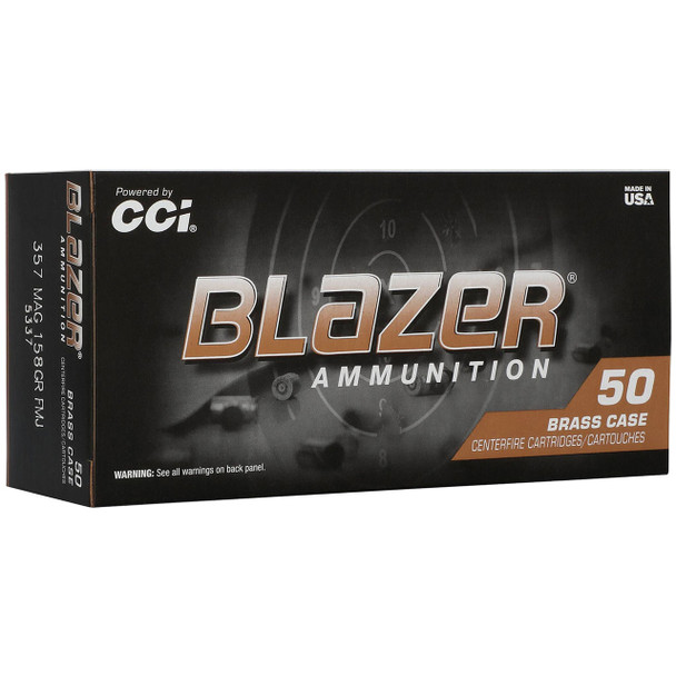 CCI Blazer Brass Ammunition: 357 Magnum, 158 Grain, Full Metal Jacket Flat Nose, 1250 fps | 5337