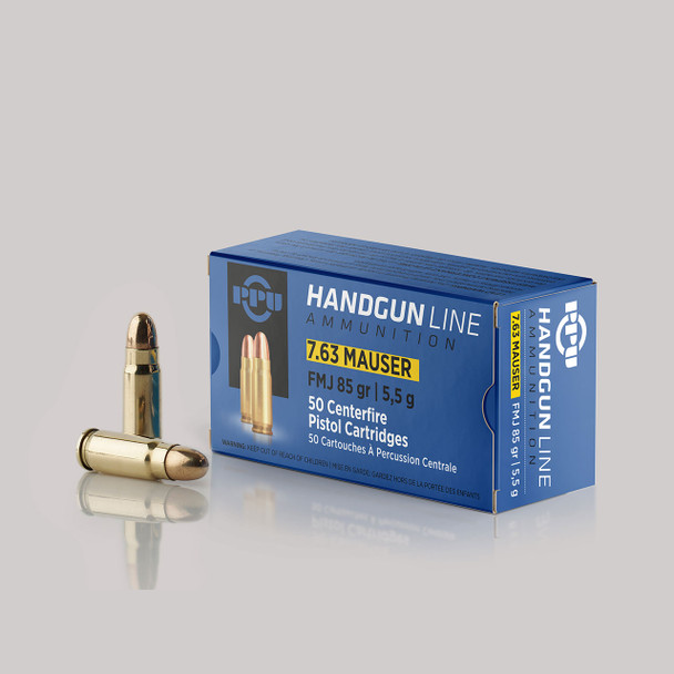 PPU (Prvi Partizan) Handgun Ammunition: 7.63mm Mauser, 85 gr, FMJ, 1510 fps, Qty: 500 | PPH763