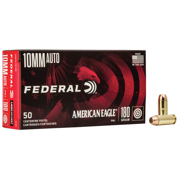 Federal American Eagle Handgun Ammunition: 10mm Auto, 180 Grain, Full Metal Jacket, 1030 fps, Qty: 1000 | AE10A