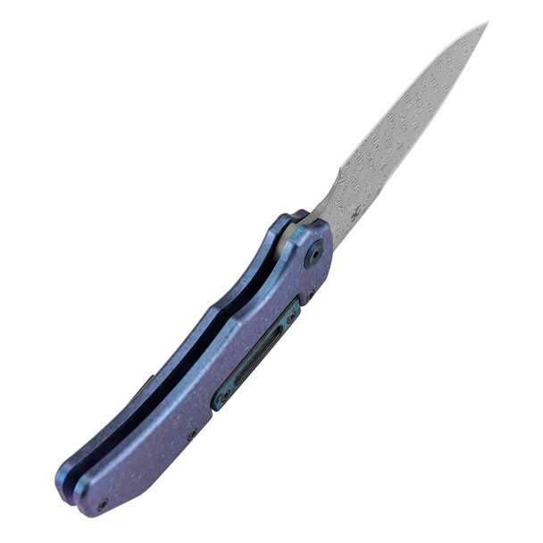 Kansept Hazard | Bali Lock | Crystallized Titanium & Artic Storm Fatcarbon Handle | 3.63" Damascus | Steven Dunnuck Designed | K1104H5
