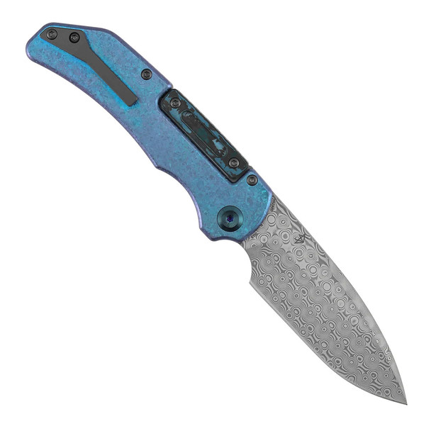 Kansept Hazard | Bali Lock | Crystallized Titanium & Artic Storm Fatcarbon Handle | 3.63" Damascus | Steven Dunnuck Designed | K1104H5