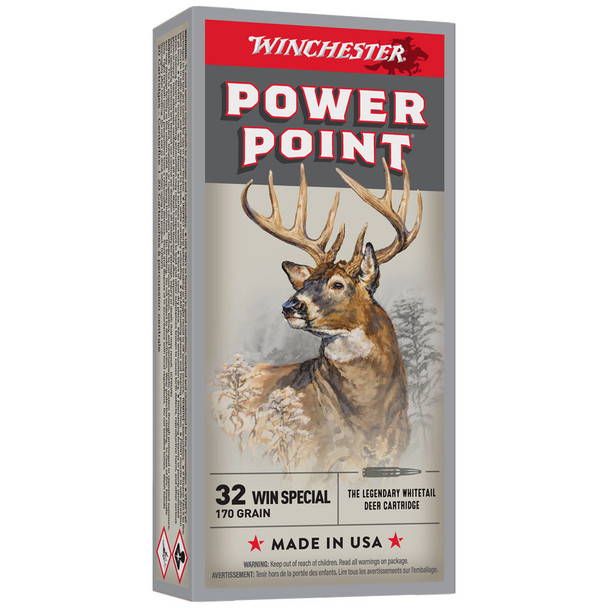 Winchester Power-Point Ammunition: 32 Win Special, 170 Grain, Power-Point, 2250 fps, Qty: 20 | X32WS2