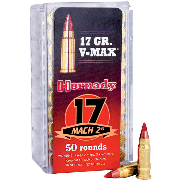Hornady Varmint Express Rimfire Ammunition: 17 Mach 2, 17 gr, V-MAX, 2100 fps, Qty: 500 | 83177