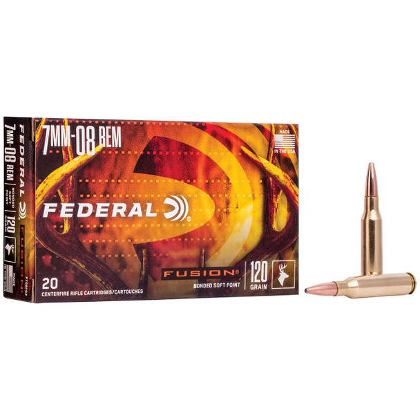 Federal Fusion Rifle Bulk Ammunition: 7mm-08 Rem, 120 Grain, Fusion Soft Point, 3000 fps, Qty: 200 | F708FS2