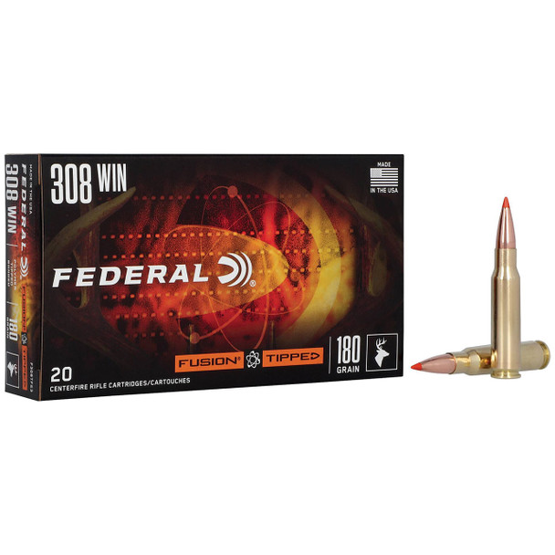 Federal Fusion Tipped Rifle Bulk Ammunition: 308 Win, 180 Grain, Fusion Tipped, 2600 fps, Qty: 200 | F308TFS3