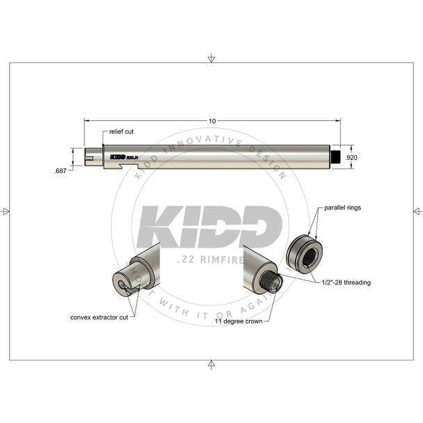 KIDD .22 Bead Blasted Stainless Steel 10" Pistol Barrel Threaded | KIDD-22BRL-SS-10-BB-TC