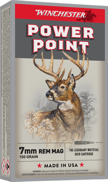 Winchester Power-Point Ammunition: 7mm Remington Magnum, 150 Grain, Power-Point, 3090 fps