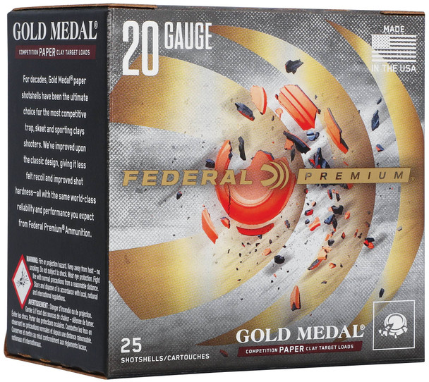 Federal Gold Medal Paper Bulk Ammunition: 20 Gauge, 7.5 Shot, 2-3/4 in, 7/8 oz, 1250 fps, Qty: 250