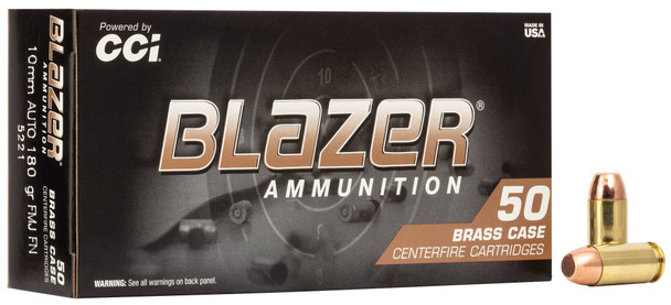 CCI Blazer Brass Bulk Ammunition: 10mm Auto, 180 Grain, Full Metal Jacket, 1200 fps, Qty: 1000