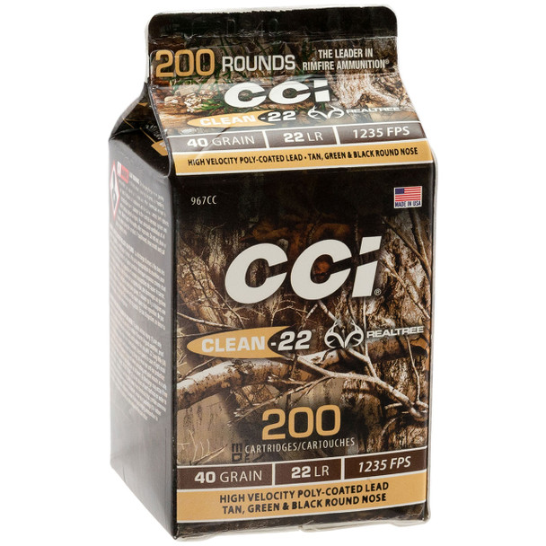 CCI Clean-22 Bulk Ammunition: 22 LR, 40 Grain, Lead Round Nose, 1235 fps, Realtree, Qty: 2000