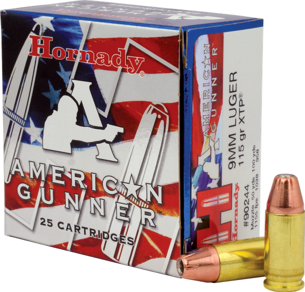 Hornady American Gunner Ammunition: 9mm Luger, 115 Grain, XTP, 1155 fps