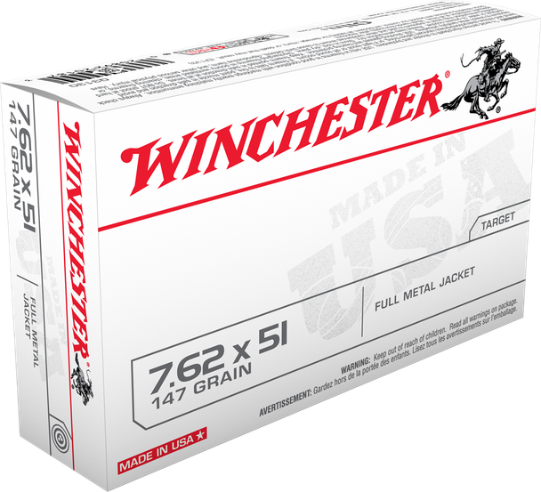 Winchester USA White Box Bulk Ammunition: 7.62 x 51mm NATO, 147 Grain, Full Metal Jacket, 2750 fps