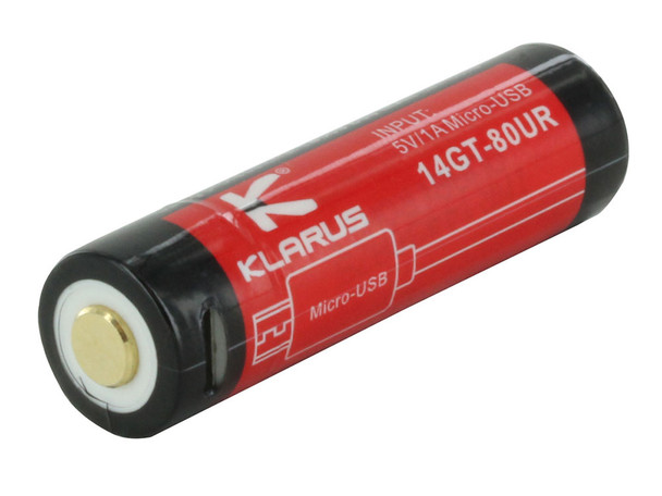 Klarus 14500-80UR - 14500 Li-ion Battery w/ Micro-USB Charging - 800mAh