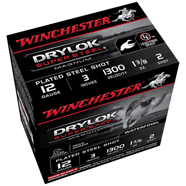 Winchester DryLok Super Steel Ammunition: 12 Gauge, 3", 1-3/8 oz, #2, 1300 fps