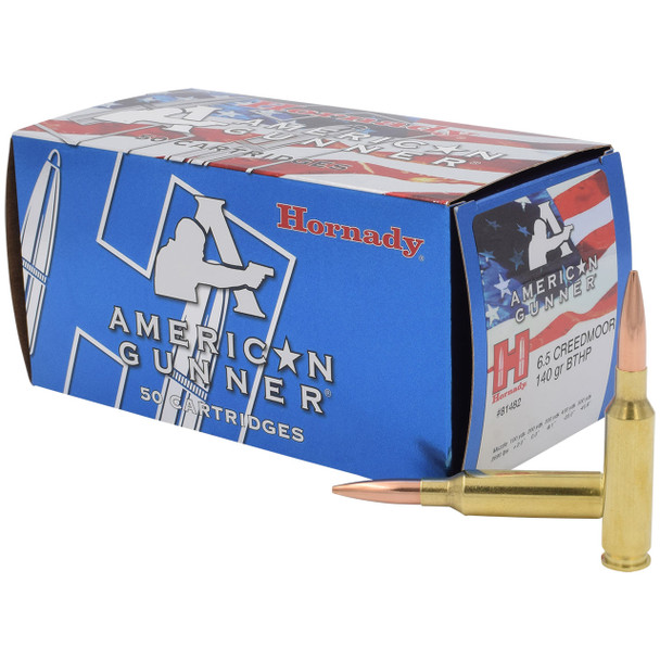 Hornady American Gunner Ammunition: 6.5 Creedmoor, 140 gr, BTHP Match, 2690 fps, Model 81482