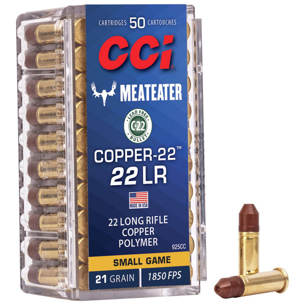 CCI Copper-22 Ammunition: 22 LR, 21 gr, Copper Polymer HP, 1850 fps, Model 925CC