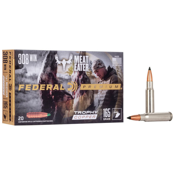 Federal Trophy Copper Ammunition: 308 Win, 165 gr, TC, 2700 fps, Model P308TC2