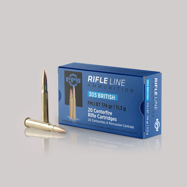 PPU Rifle Line Ammunition: 303 British, 174 gr, FMJ-BT, Qty: 20 | PP303F