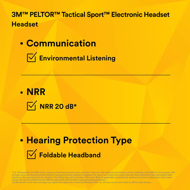 3M PELTOR Tactical Sport Electronic Headset, Foldable Headband, Black | MT16H210F-479-SV