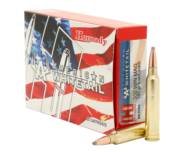 Hornady American Whitetail Ammunition: 300 Win Mag, 180 Grain, SP InterLock, 2960 fps