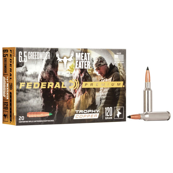 Federal Trophy Copper Ammunition: 6.5 Creedmoor, 120 gr, Trophy Copper, 2875 fps, Model P65CRDTC1