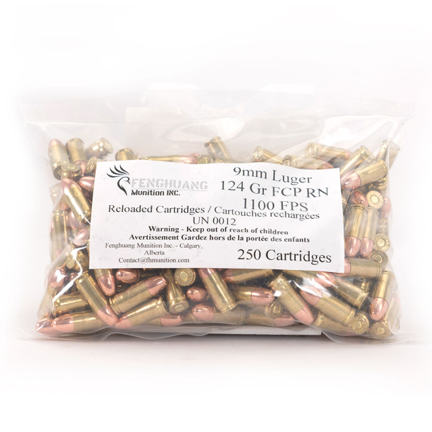 FH Munition Reloaded Ammunition: 9x19mm, 124 gr, FCP-RN, 1100 fps, Model FHM-91241