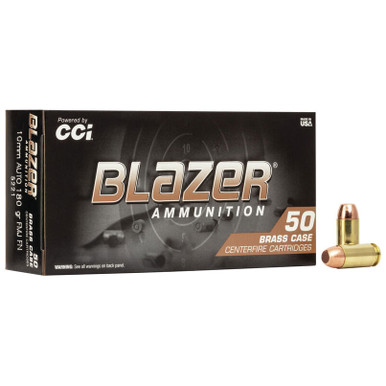CCI Blazer Brass Ammunition: 10mm Auto, 180 gr, FMJ FN, 1200 fps, Model 5221