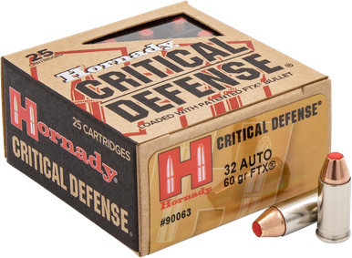 Hornady Critical Defense Ammunition: 32 Auto, 60 Grain, FTX, 1000 fps ...