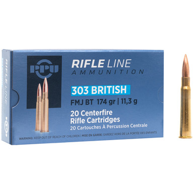 PPU (Prvi Partizan) Rifle Line Ammunition: 303 British, 174 gr, FMJ-BT, Model PP303F