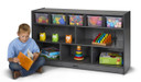 Mobile Wooden Gray Toy Storage Bookshelf With Clear Bins (Thumbnail)