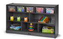 Mobile Wooden Gray Toy Storage Bookshelf With Clear Bins (Thumbnail)