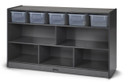 Mobile Wooden Gray Toy Storage Bookshelf With Clear Bins (Thumbnail)