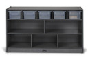 Mobile Wooden Gray Toy Storage Bookshelf With Clear Bins (Thumbnail)