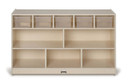 Mobile Wooden White Toy Storage Bookshelf With Clear Bins (Thumbnail)
