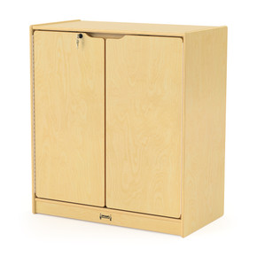 Small Lockable Wooden Storage Cabinet With Doors and Shelves