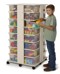 32 Tub Wooden White Mobile Storage Tower