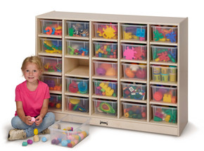 25 Cubby Wooden White Classroom Storage Organizer With Clear Bins