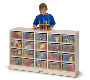 20 Clear Cubby Wooden White Mobile Storage Unit