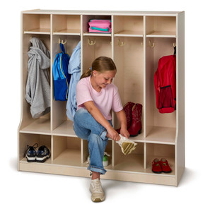 5 Section Wooden White Coat Locker Cubby With Bench
