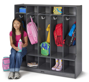 5 Section Wooden Gray Coat Locker Cubby With Bench