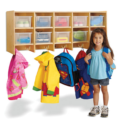 10 Section Wooden Wall Mounted Coat Locker